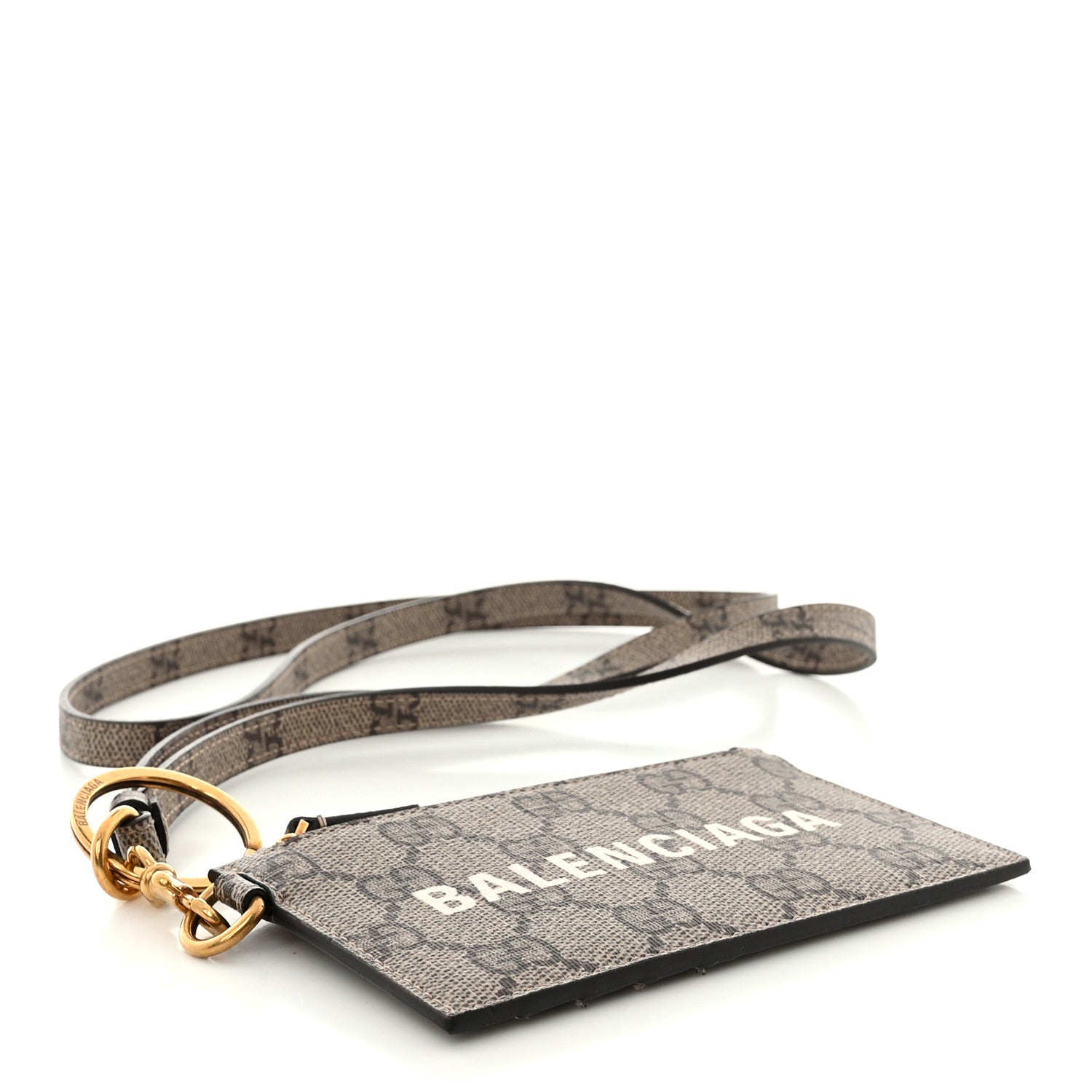 Gucci X BALENCIAGA GG Supreme Monogram Logo Card Case With Strap Beige Ebony 4 of 10