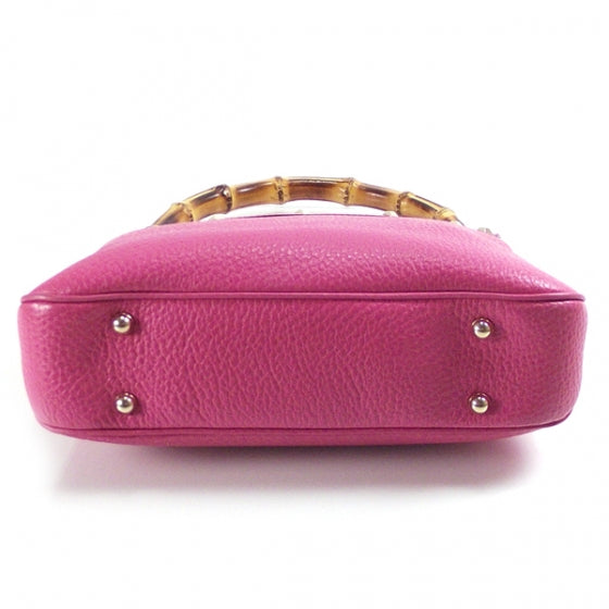 Leather Bamboo Handle Hobo Pink