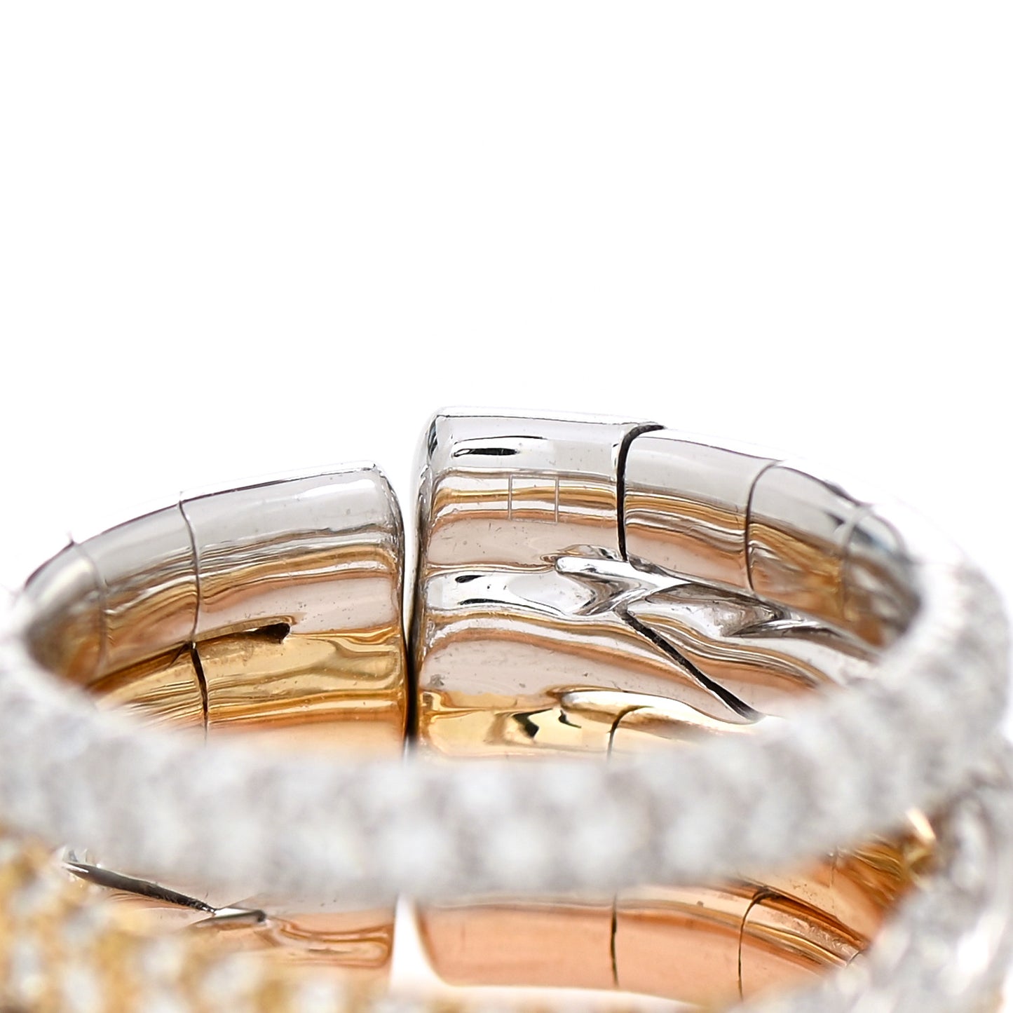 18K Yellow White Rose Gold Diamond Pave Flex Four-Row Ring 53 6.5