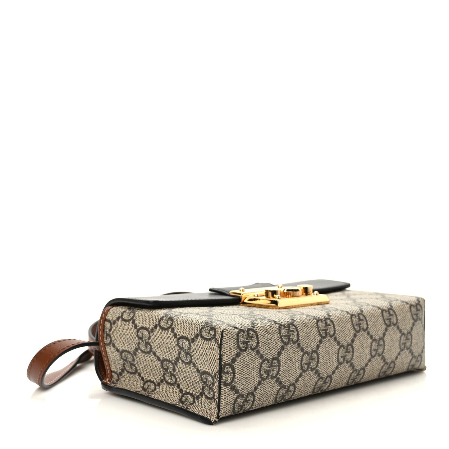 GG Supreme Monogram Calfskin Mini Padlock Top Handle Shoulder Bag Beige Black Cuir