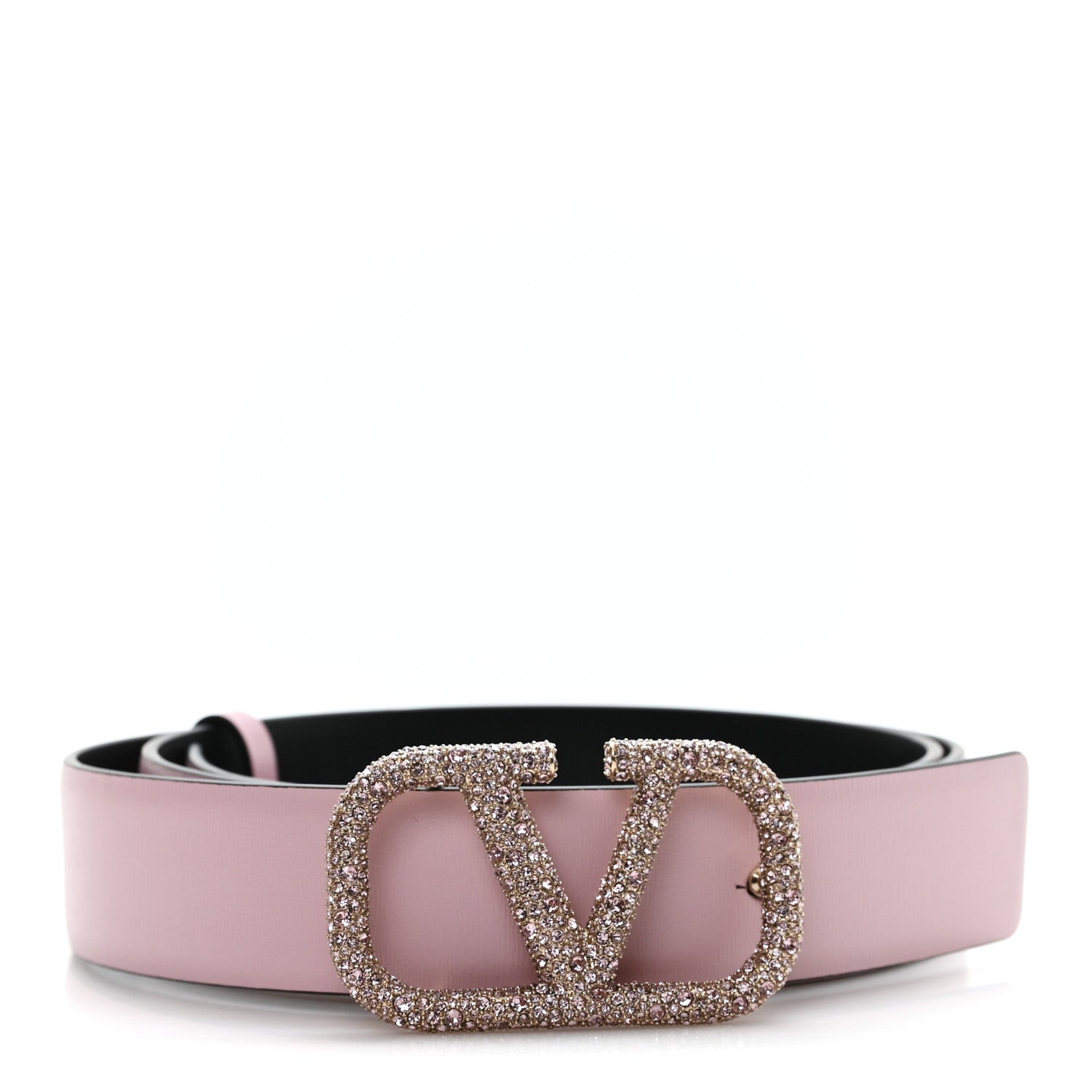 Valentino Garavani Calfskin Crystal VLogo 40mm Belt 85 34 Pink Black 1 of 5