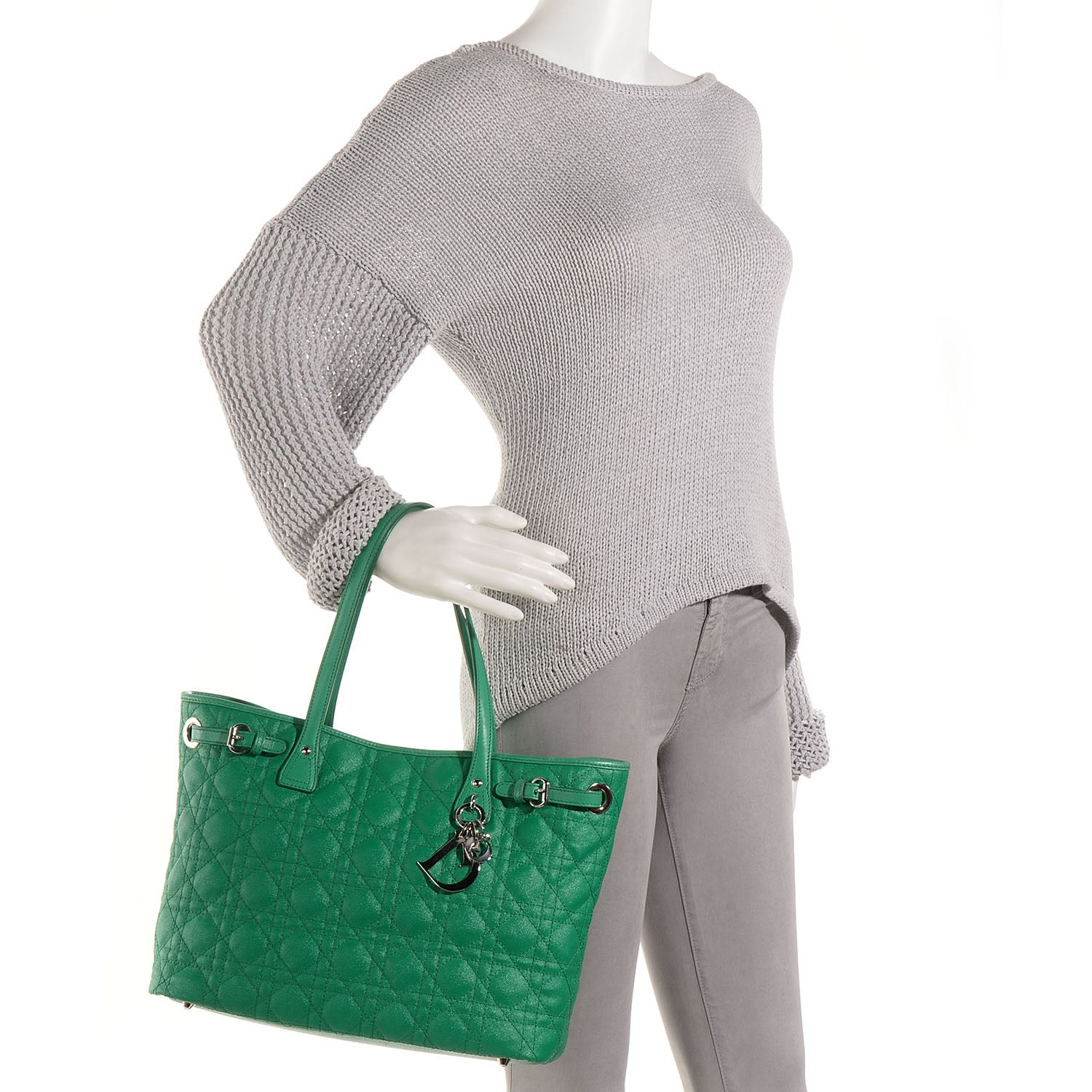 Christian Dior Coated Canvas Cannage Small Panarea Tote Green 2 of 7