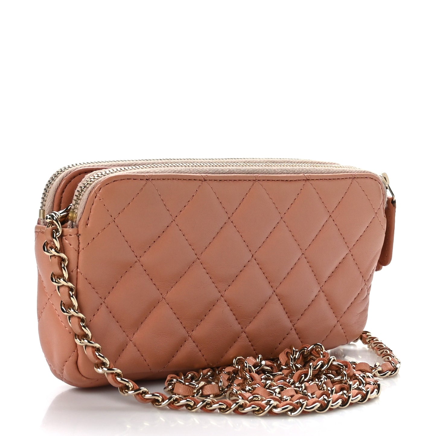Lambskin Quilted Small Clutch With Chain Pink