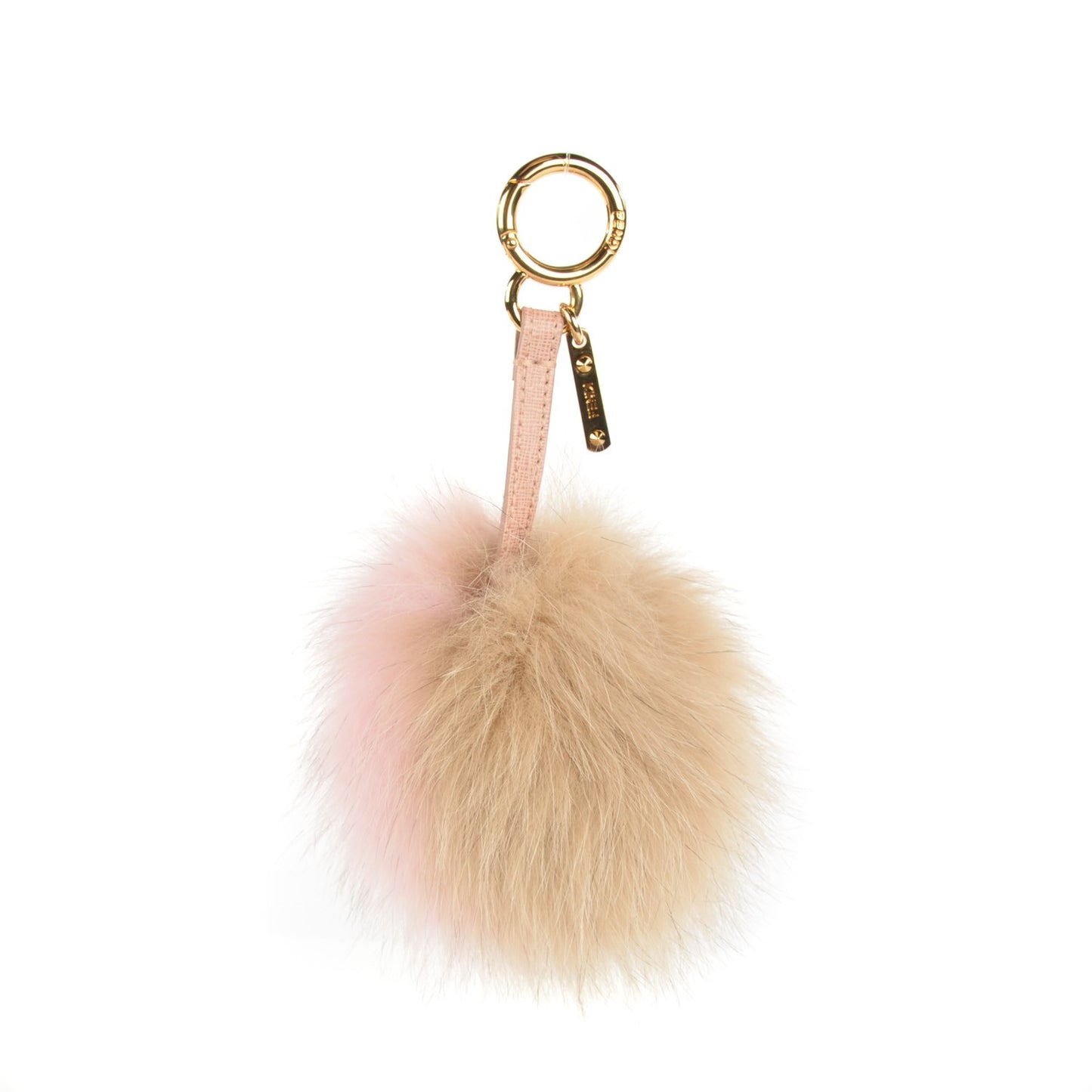 Fox Fur Vitello Elite Bi-Color Pom Pom Bag Charm Rosa Cammello Cipria