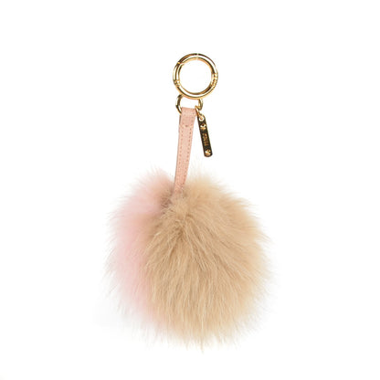 Fendi Fox Fur Vitello Elite Bi-Color Pom Pom Bag Charm Rosa Cammello Cipria 1 of 7