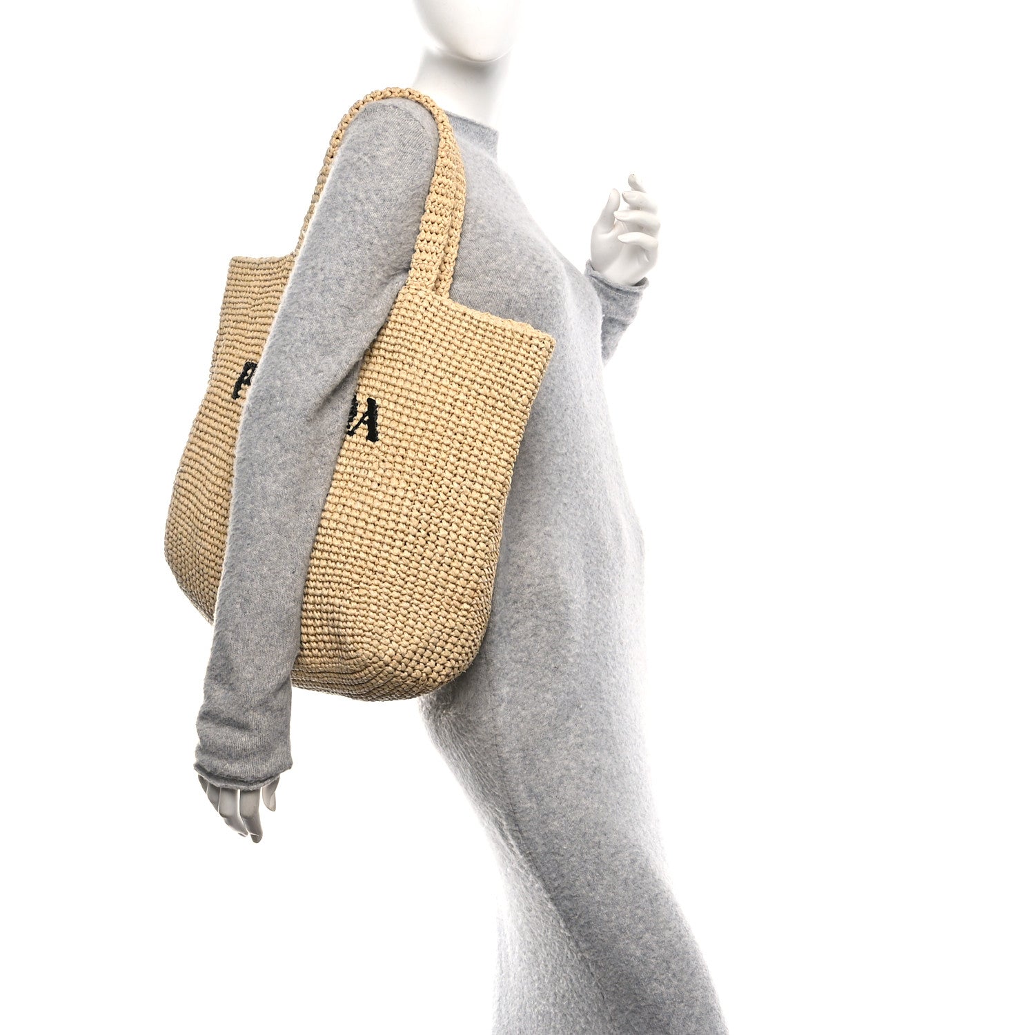 Prada Yarn Raffia Effect Crochet Embroidered Logo Tote Naturale 2 of 10