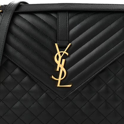 Saint Laurent Grain De Poudre Textured Mixed Matelasse Large Triquilt Monogram Satchel Black 8 of 11