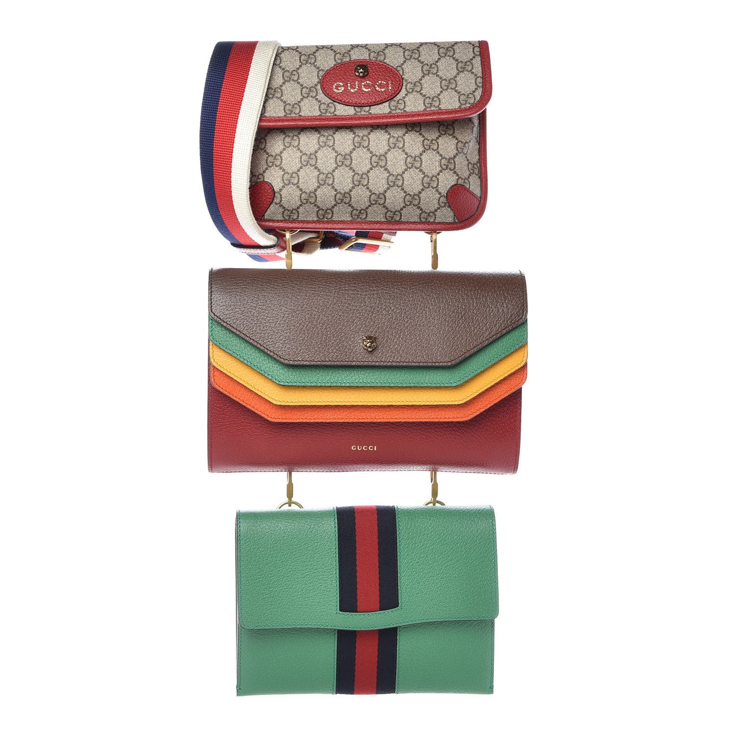 GG Supreme Calfskin Web Totem Three Piece Shoulder Bag Rainbow