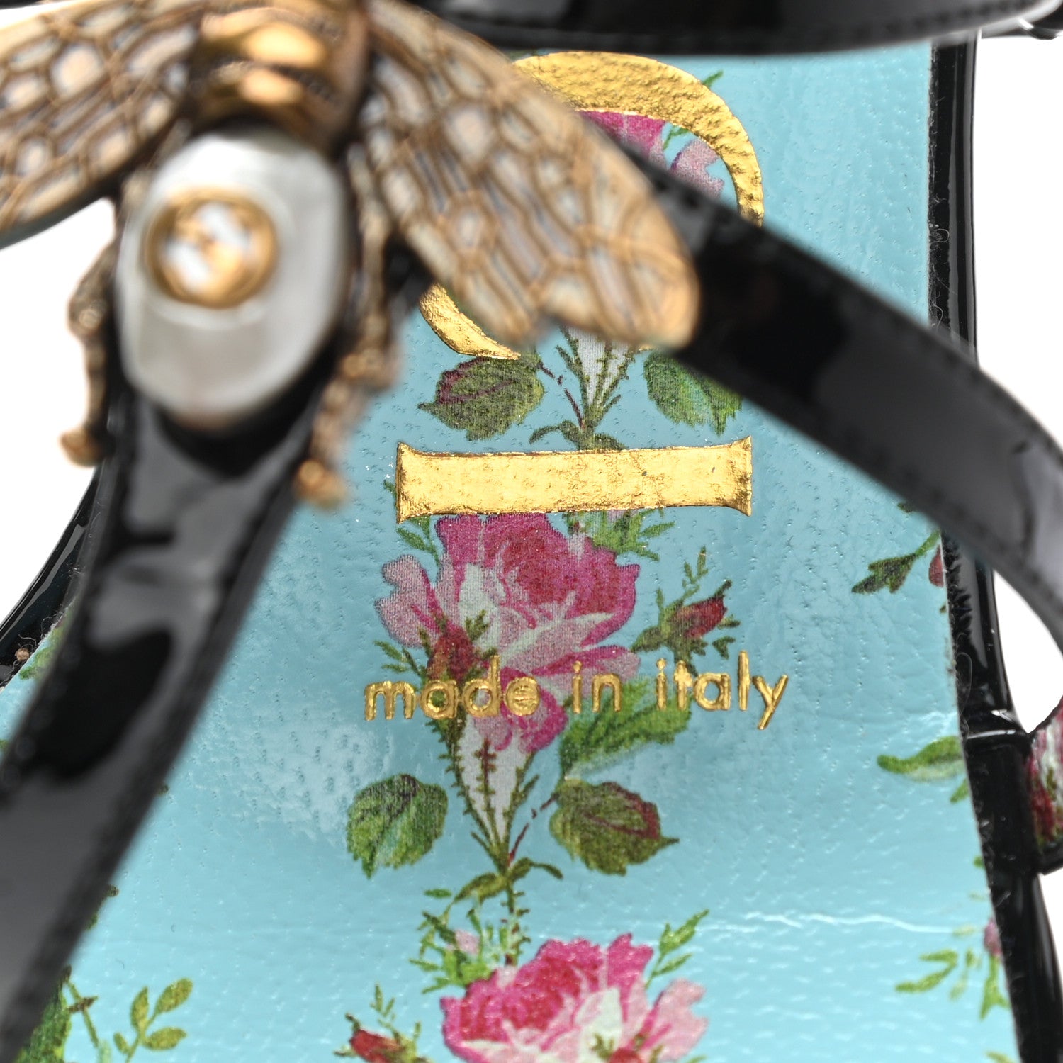 Gucci Patent Calfskin Bee Thong Sandals 36 Black 8 of 9