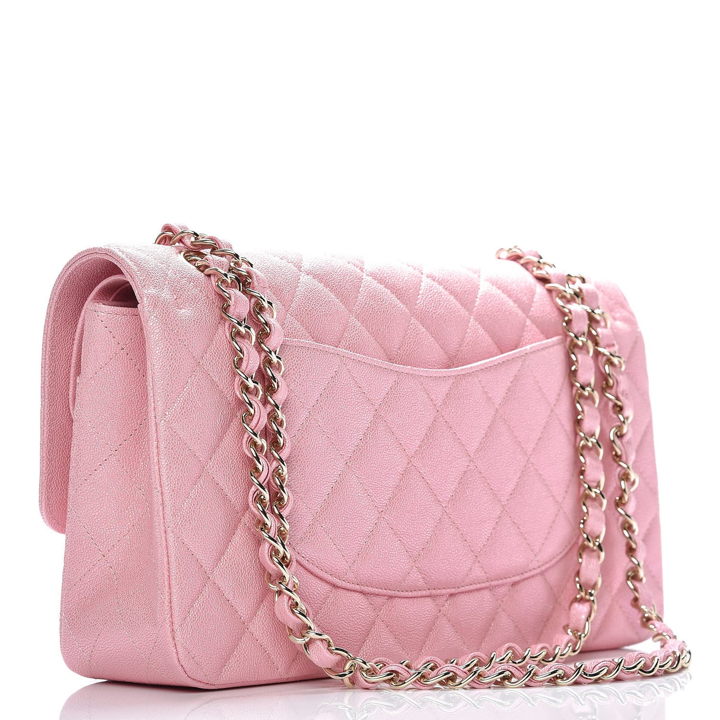 Iridescent Caviar Quilted Medium Double Flap Rose Pink
