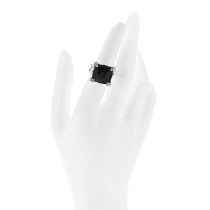David Yurman Sterling Silver Black Onyx Pave Diamond 15mm Cushion On Point Ring 50/5.5 2 of 5