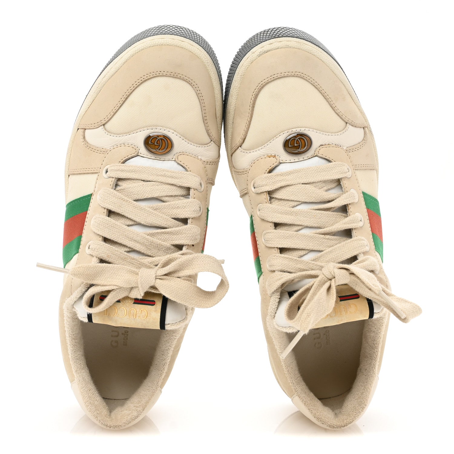 Gucci Nylon Nubuck Web Womens Screener Sneakers 38 Mystic White Dusty Milk 2 of 12