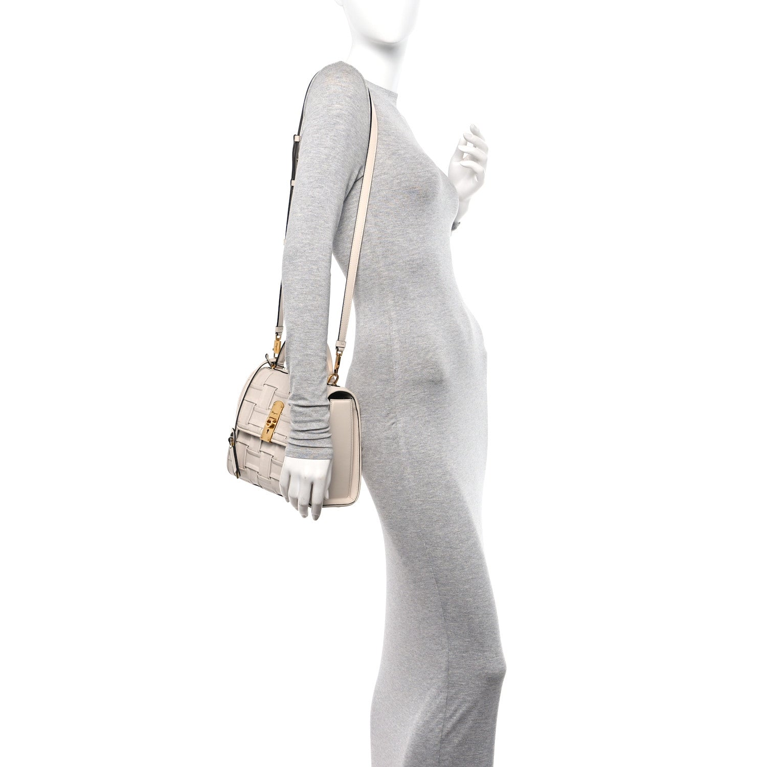 Salvatore Ferragamo Lambskin Woven Small Boxyz Bone 2 of 10