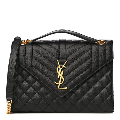 Saint Laurent Grain De Poudre Textured Mixed Matelasse Triquilt Medium Monogram Satchel Black 1 of 12