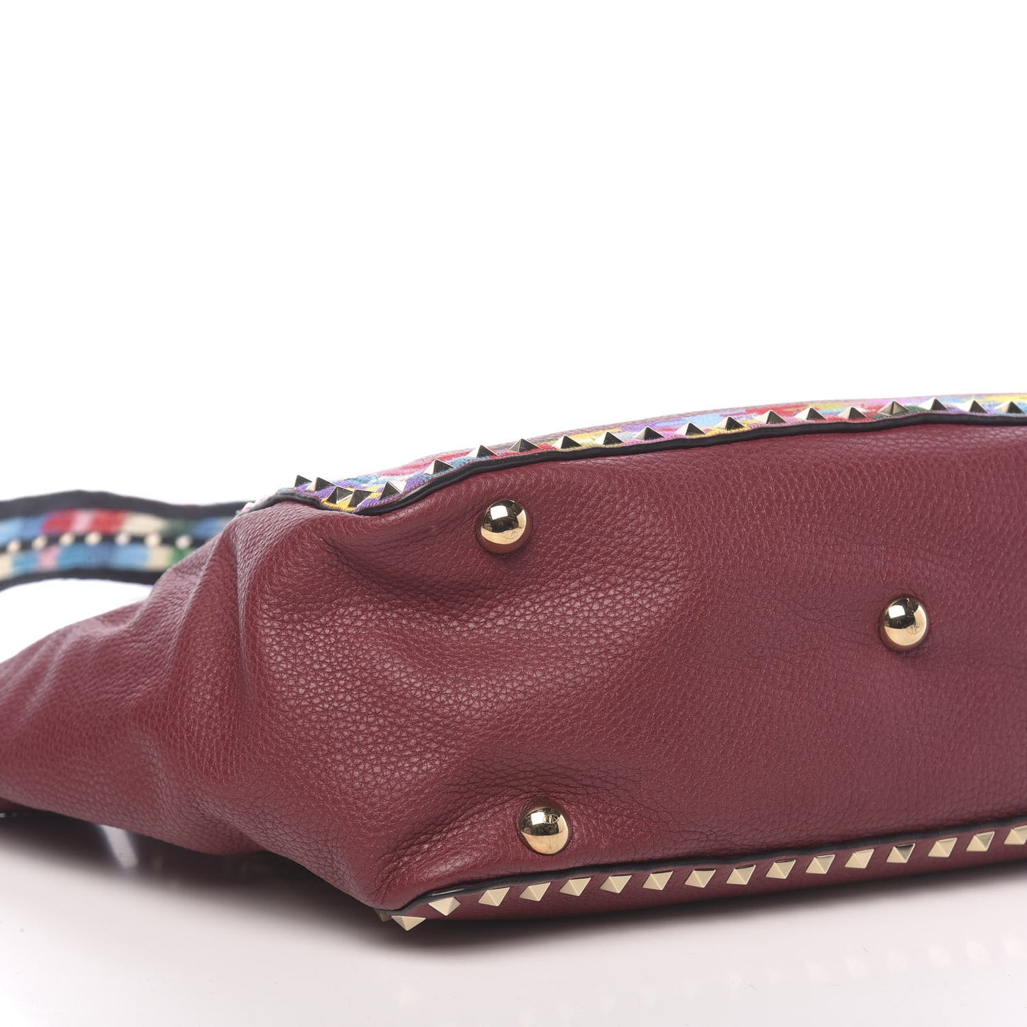 Grained Calfskin Embroidered Medium Rockstud Rolling Tote Red