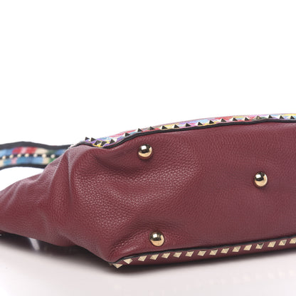 Valentino Garavani Grained Calfskin Embroidered Medium Rockstud Rolling Tote Red 8 of 10