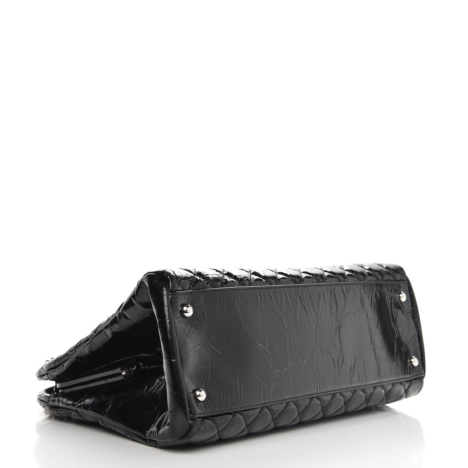 Chanel Glazed Calfskin Quilted Large Just Mademoiselle Bowling Bag Black 4 of 9