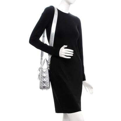 Christian Dior Metallic Grained Calfskin Cannage Small Lucky Badges My Lady Dior Silver 2 of 8