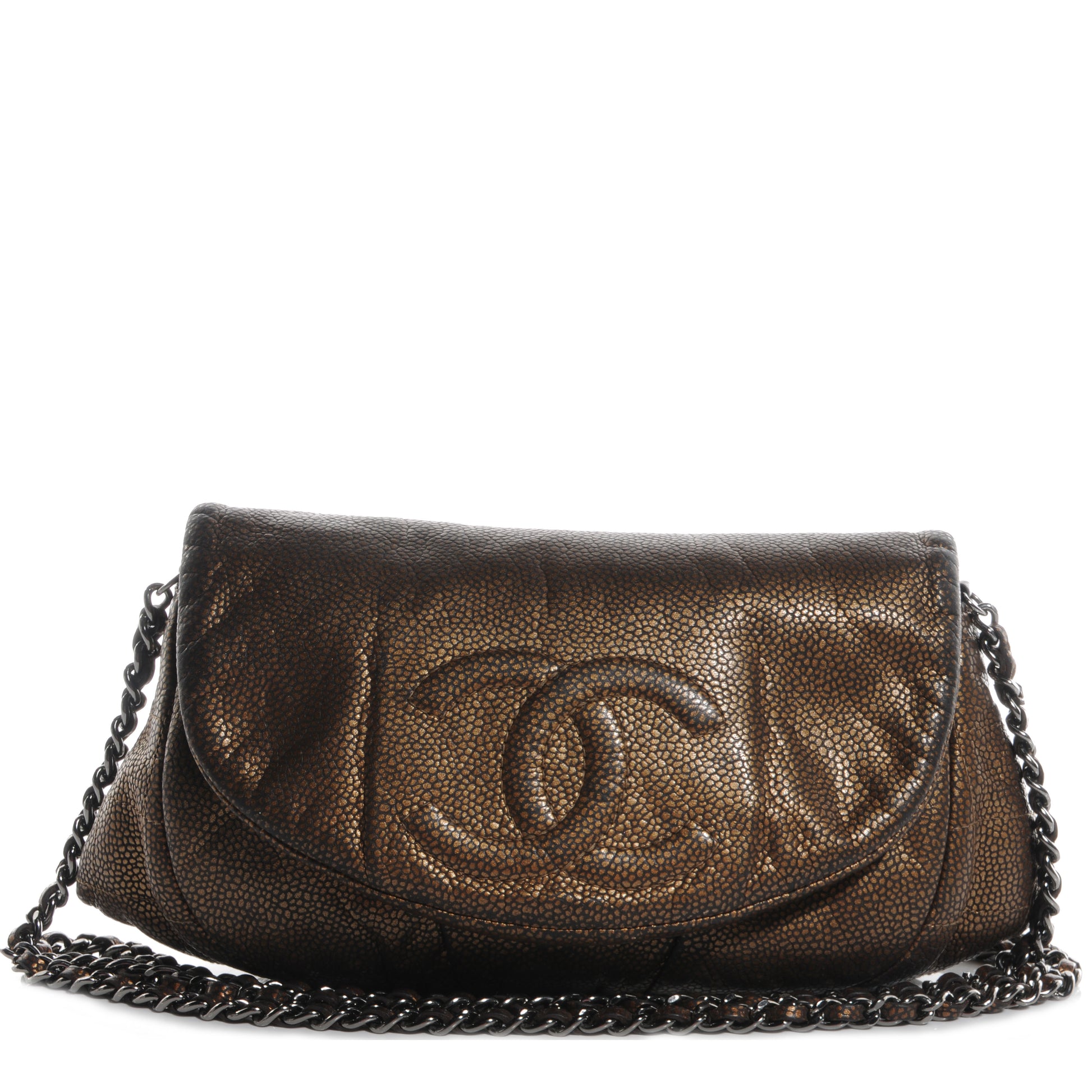 Chanel Metallic Caviar Half Moon Wallet On Chain WOC Bronze 1 of 10