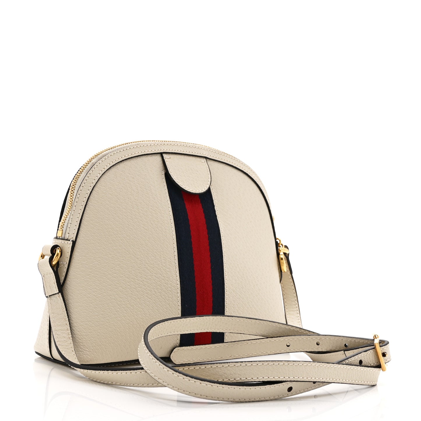 Textured Dollar Calfskin Web Small Ophidia Dome Shoulder Bag Mystic White