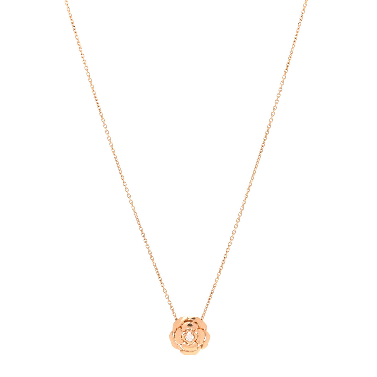 Chanel 18K Rose Gold Diamond Extrait de Camelia Pendant Necklace 1 of 6