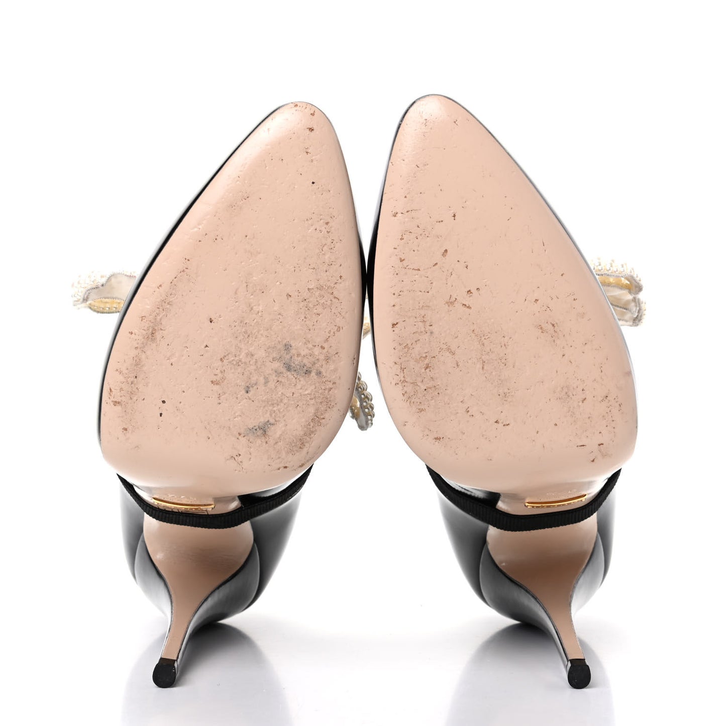 Polished Calfskin Removable Pearly Bow Elaisa Platform High Heel Pumps 37.5 Black