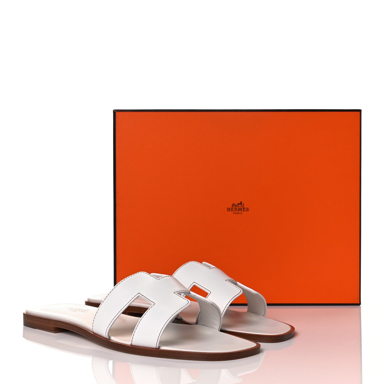 Hermes Box Calfskin Oran Sandals 39 White 9 of 9