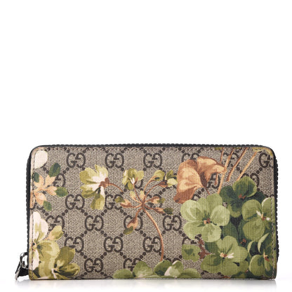 Gucci GG Supreme Monogram Blooms Zip Around Wallet Beige New Military Black 1 of 8
