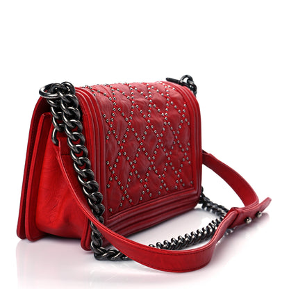 Chanel Crumpled Lambskin Small Studded Boy Flap Red 3 of 10