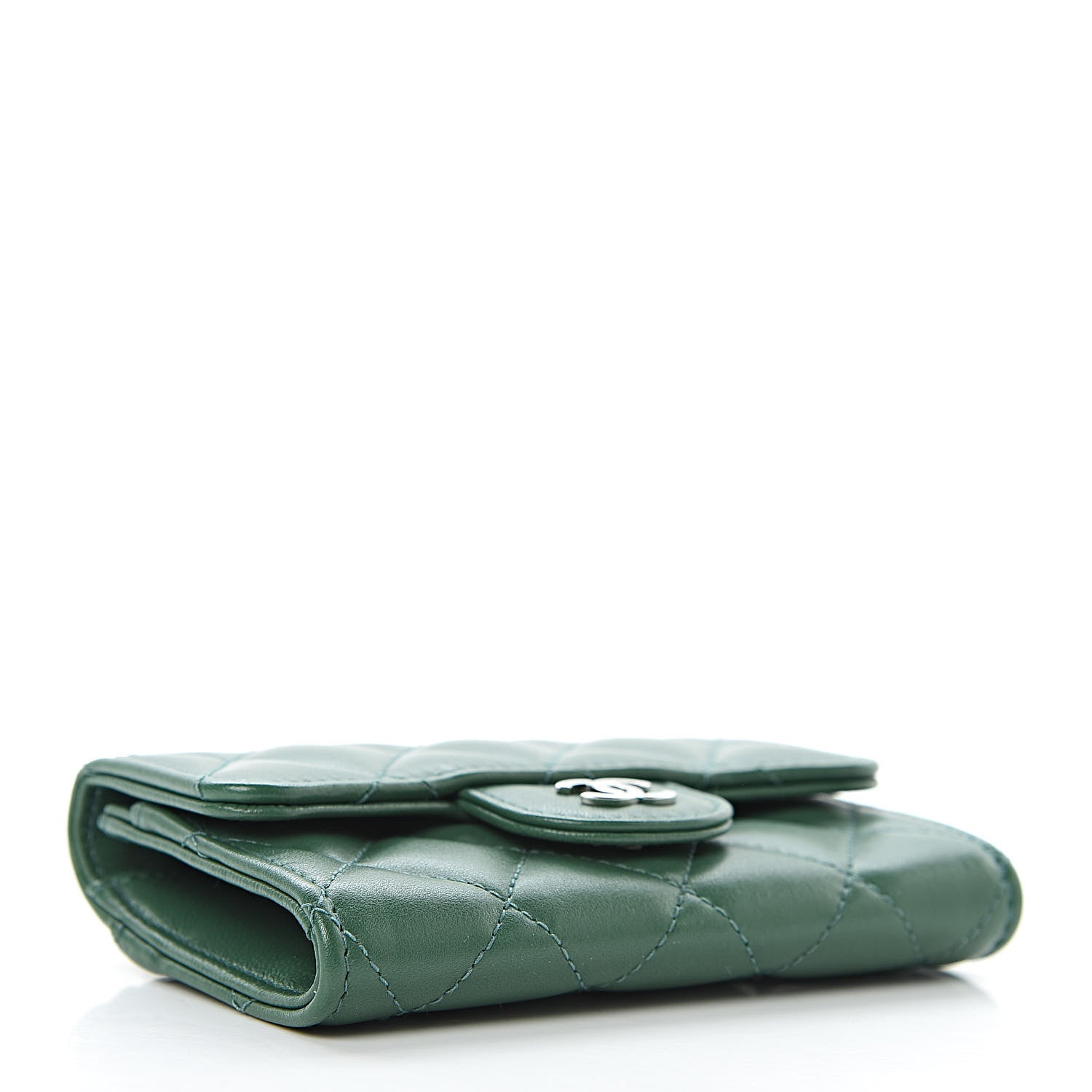 Chanel Lambskin Quilted Flap Card Holder Wallet Green 4 of 8