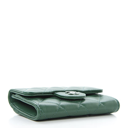 Chanel Lambskin Quilted Flap Card Holder Wallet Green 4 of 8