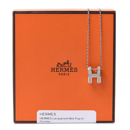 Hermes Lacquered Palladium Pop H Pendant Necklace Marron Glace 6 of 6