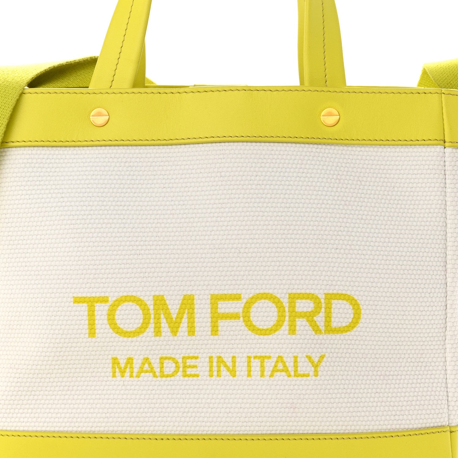 Tom Ford Canvas Calfskin Mini Logo Tote White Yellow 7 of 9