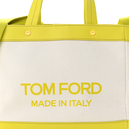 Tom Ford Canvas Calfskin Mini Logo Tote White Yellow 7 of 9