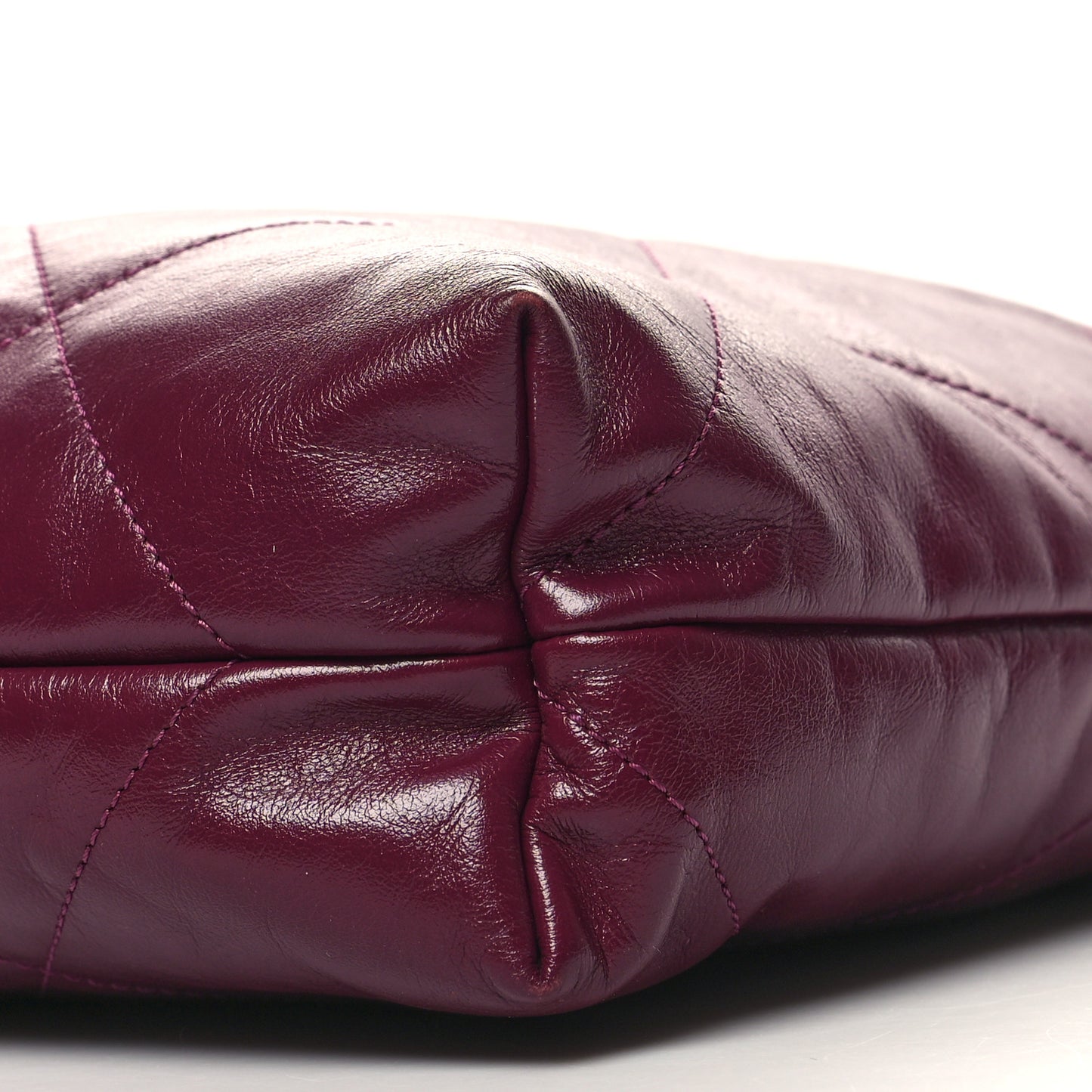 Shiny Calfskin Quilted Chanel 22 Drawstring Bag Dark Purple