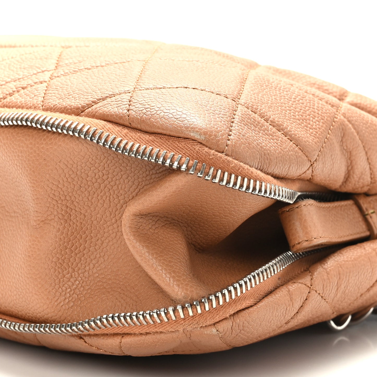 Caviar Quilted Expandable Zip Shoulder Bag Brown