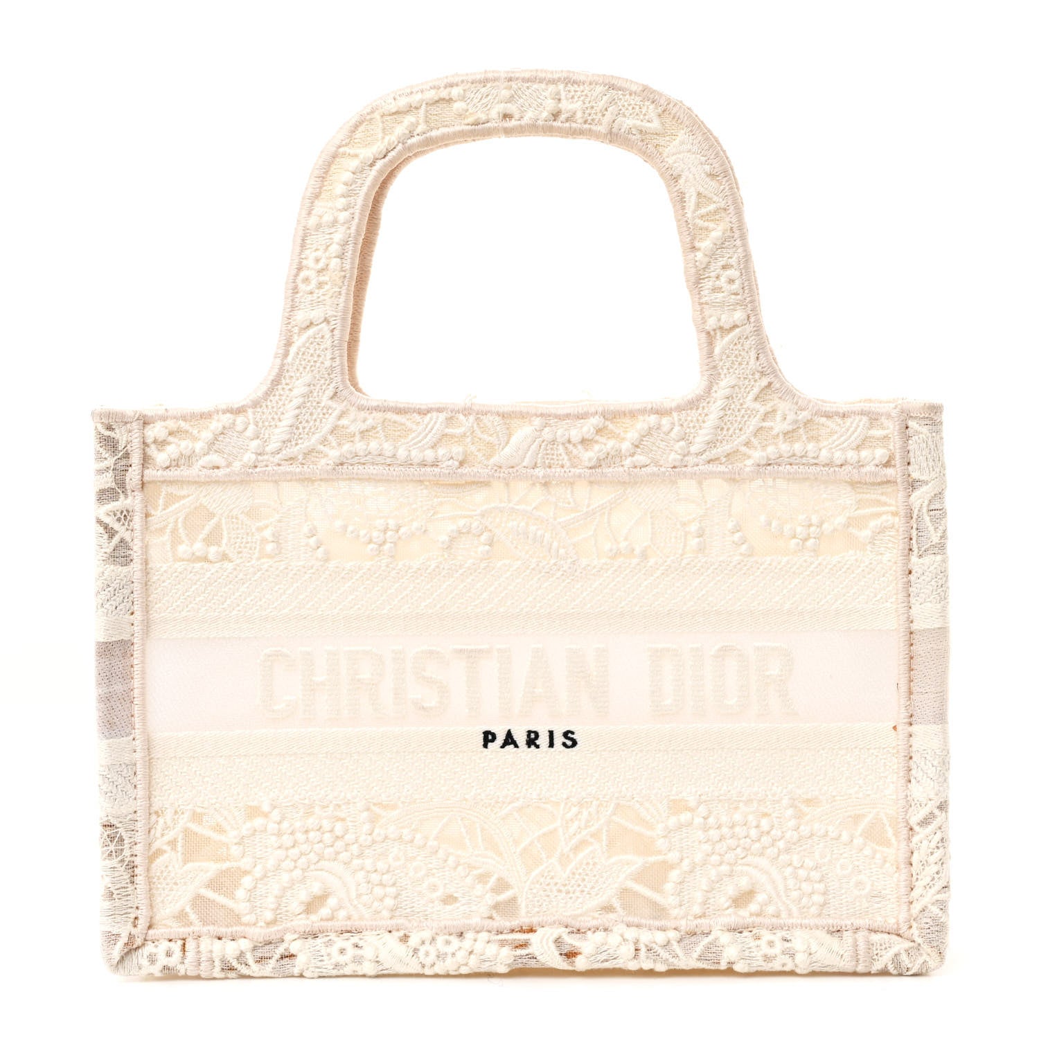 Christian Dior Transparent Embroidered Mesh Macrame Mini Book Tote White 1 of 12