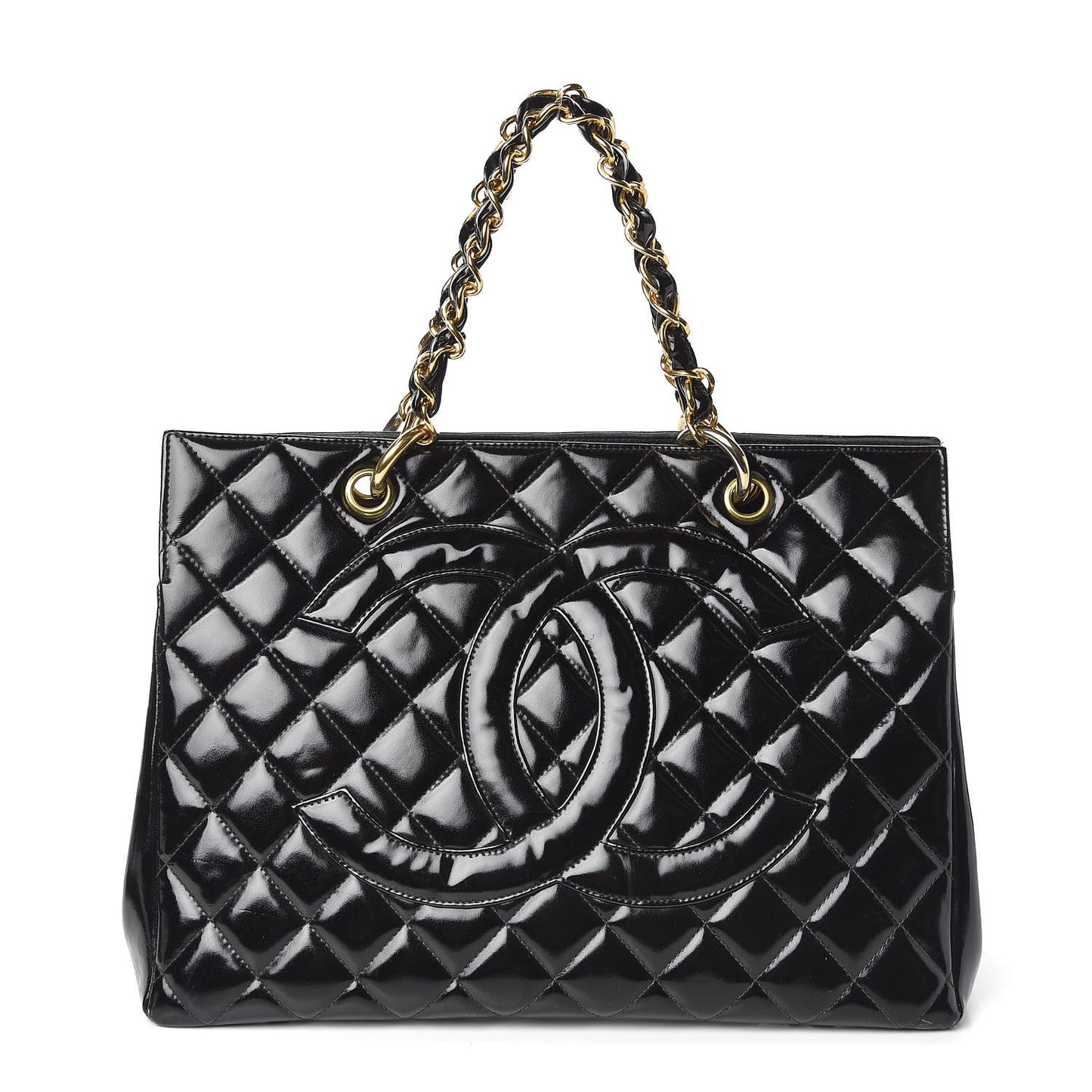 Glazed Calfskin Quilted Tote Black