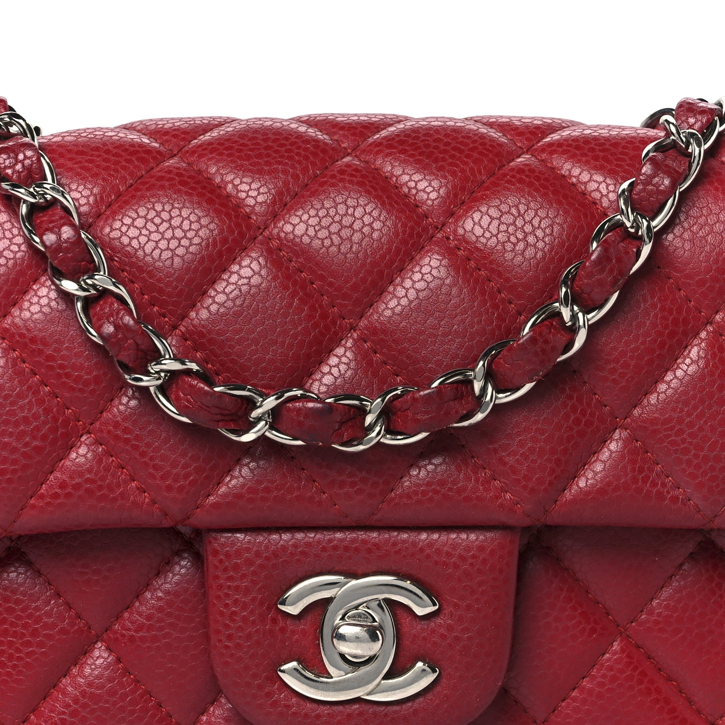 Caviar Quilted Mini Rectangular Flap Red