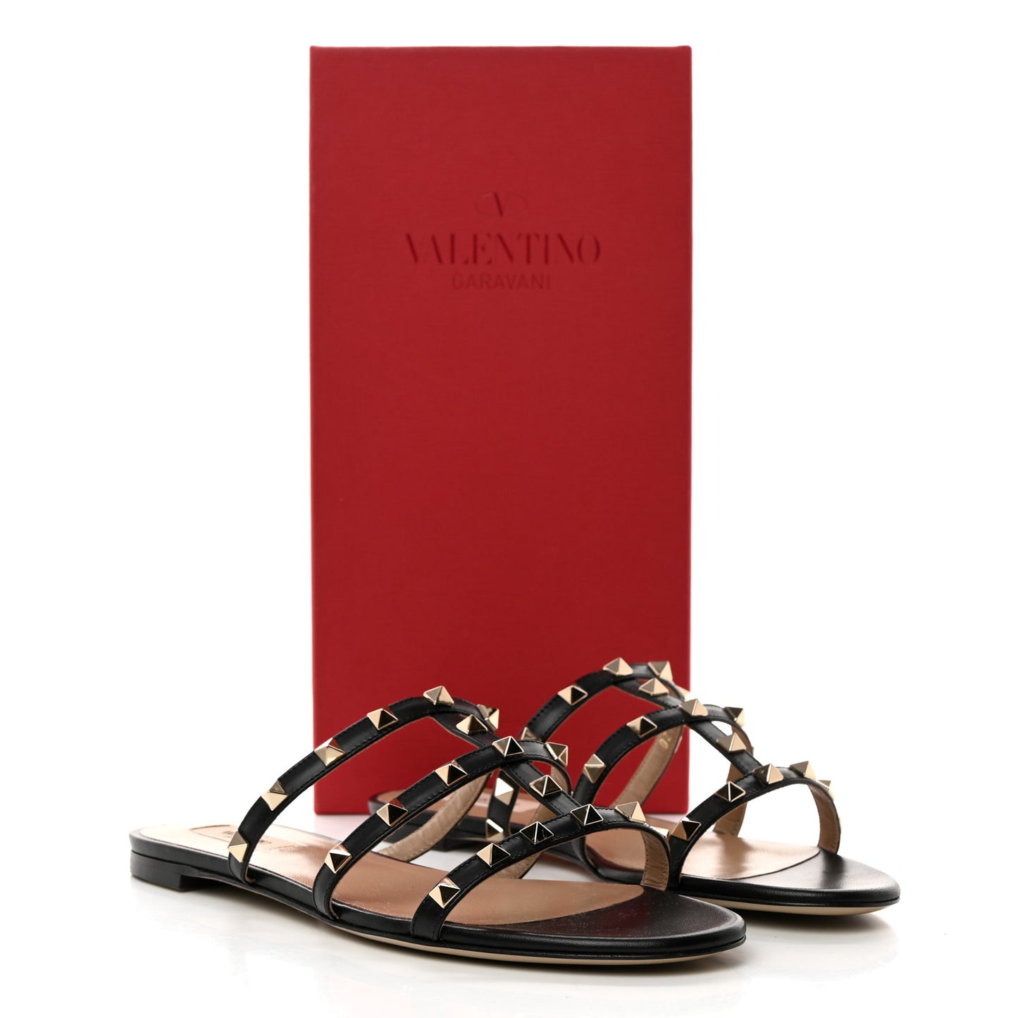 Nappa Rockstud Caged Flat Slide Sandals 39.5 Black