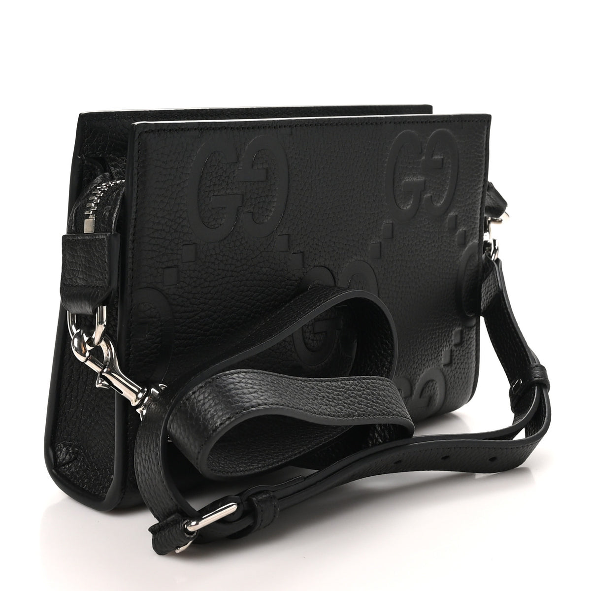 Monogram Jumbo GG Textured Dollar Calfskin Crossbody Bag Black