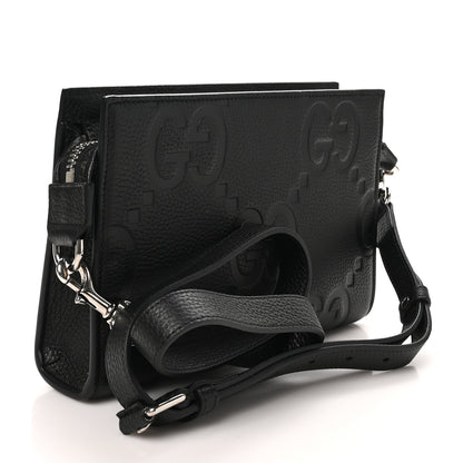 Gucci Monogram Jumbo GG Textured Dollar Calfskin Crossbody Bag Black 2 of 9