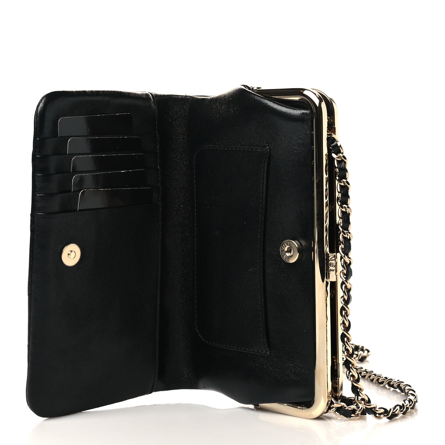 Lambskin Quilted Frame Clutch With Chain Black