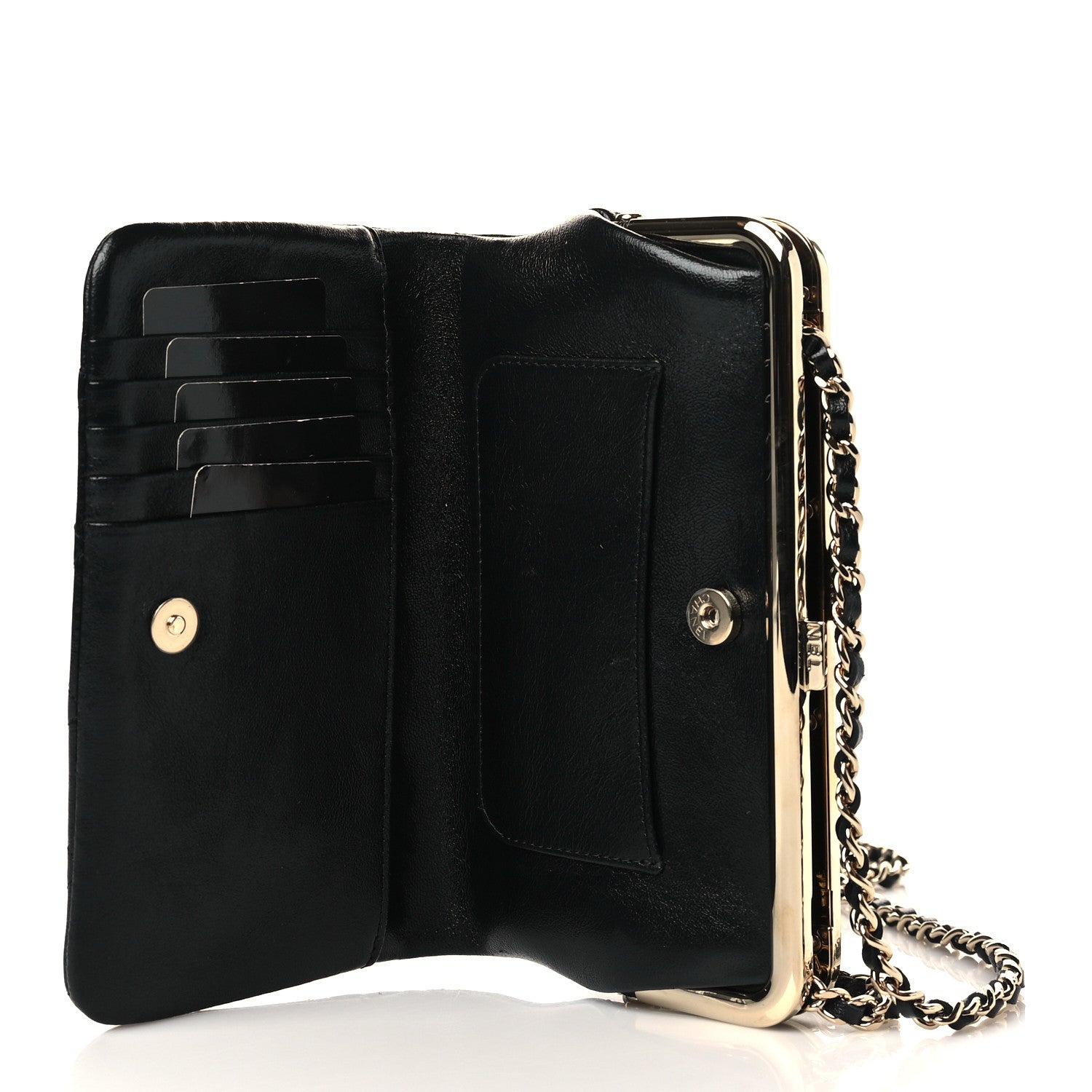 Chanel Lambskin Quilted Frame Clutch With Chain Black 5 of 10