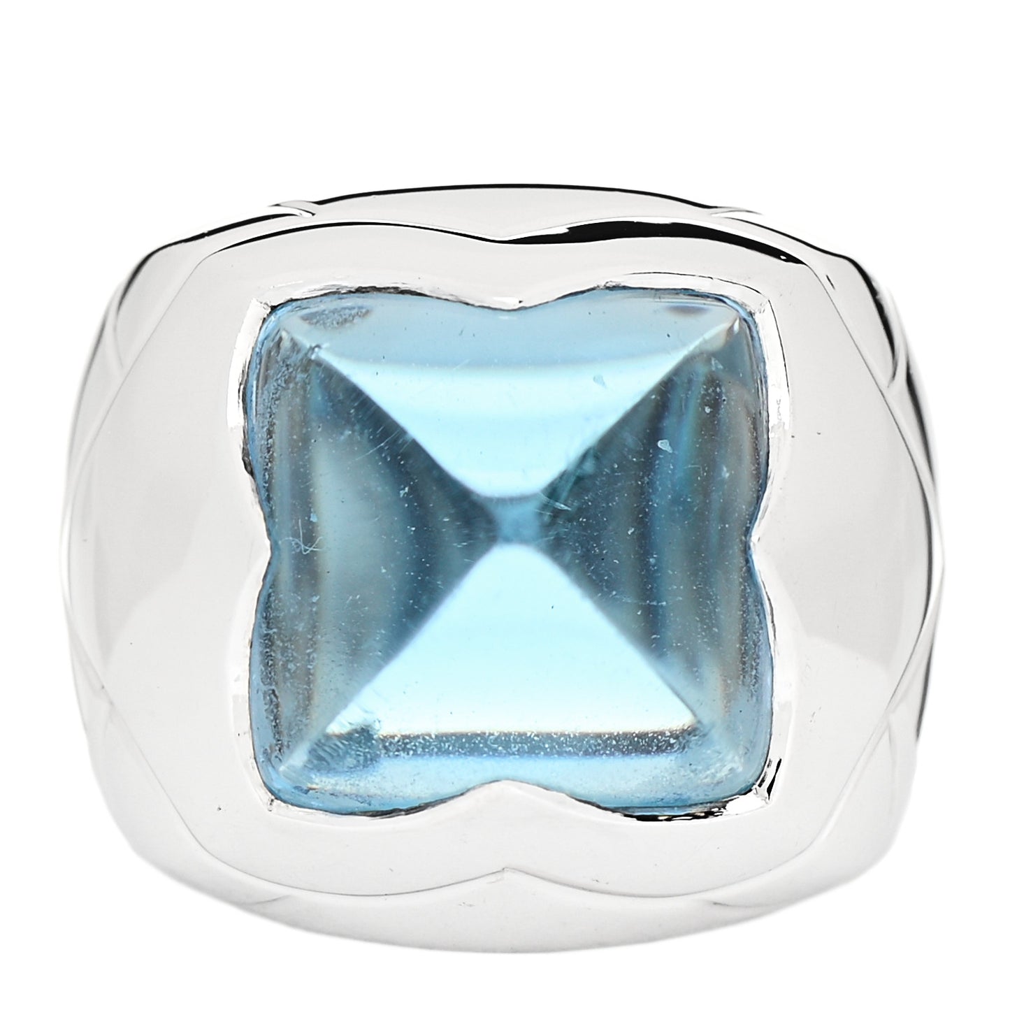 18K White Gold Blue Topaz Piramide Ring 54 6.75