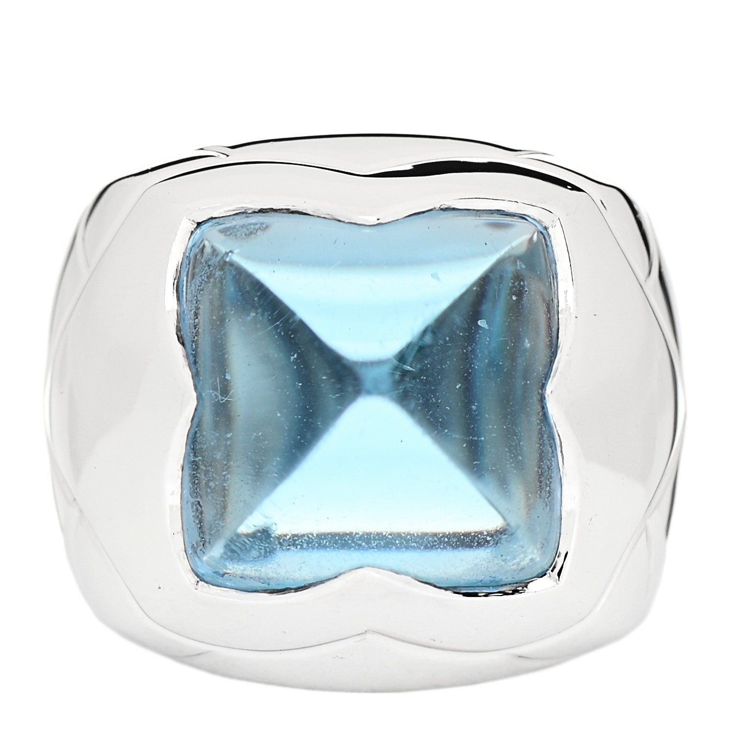 Bulgari 18K White Gold Blue Topaz Piramide Ring 54 6.75 1 of 6