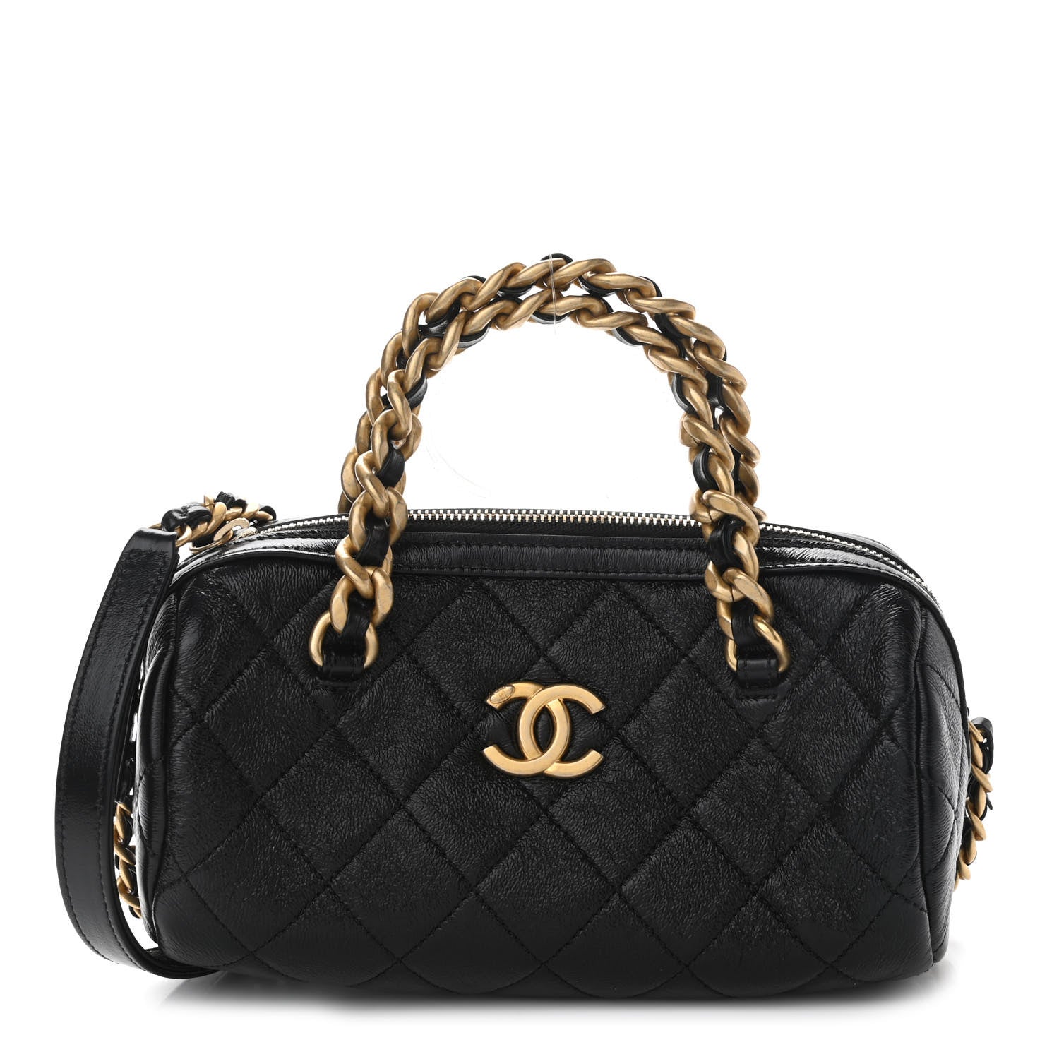 Chanel Shiny Lambskin Quilted Small Fashion Therapy Bowling Bag Black 1 of 11