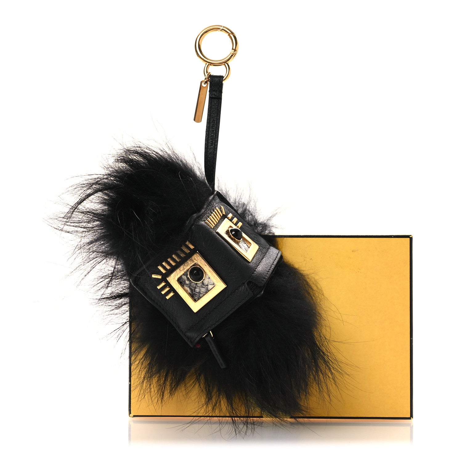 Fendi Fox Fur Calfskin Hypnoteyes Coin Purse Bag Bug Charm Black 8 of 8