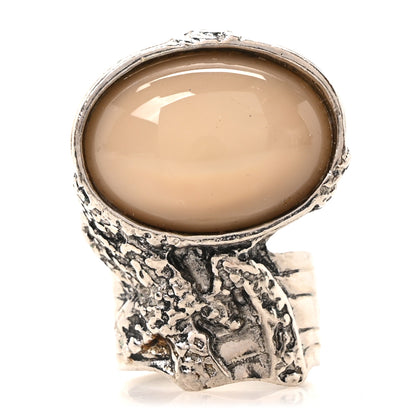Saint Laurent Glass Cabochon Arty Ovale Ring 57 8 Gunmetal Cream 1 of 4