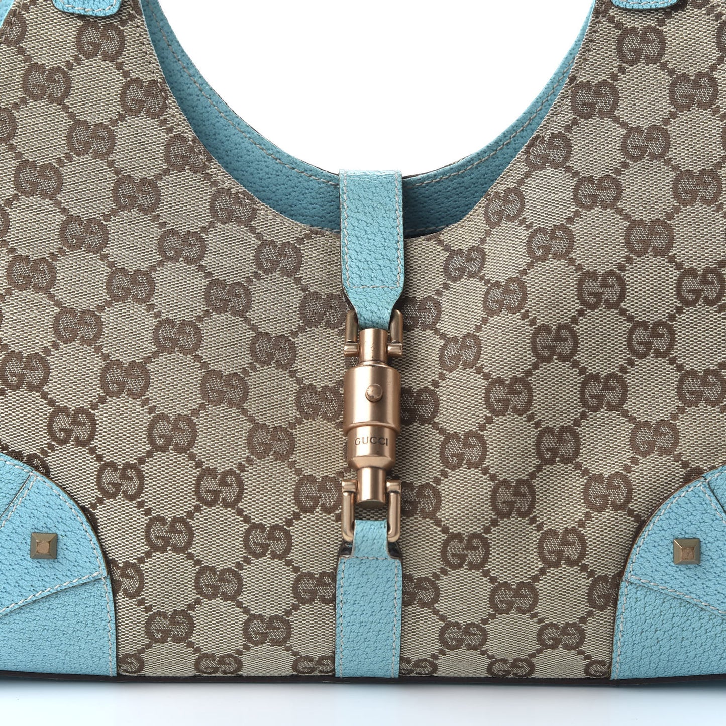 Monogram Calfskin Large Bardot Shoulder Bag Turquoise